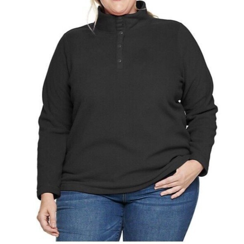 Croft & Barrow Women's Black Snap 1/4 Pullover Long Sleeve Fleece Top, 3X NWT